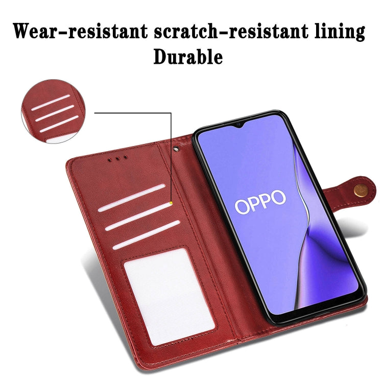 For OPPO A5 2020 / A9 2020 Retro Solid Color Leather Buckle Phone Case with Lanyard & Photo Frame & Card Slot & Wallet & Stand Function(Red)