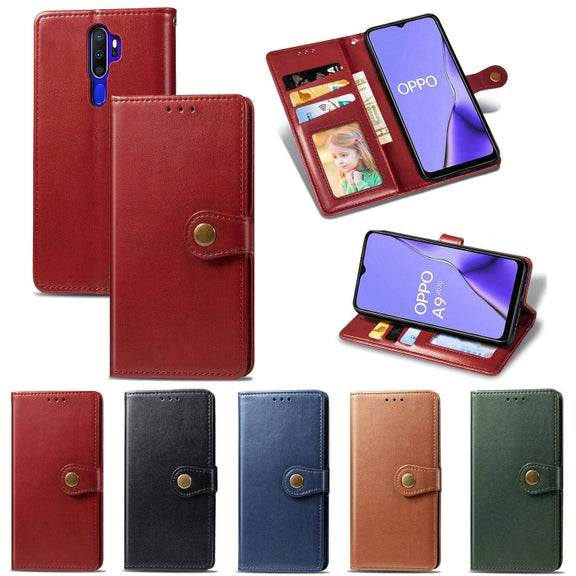 For OPPO A5 2020 / A9 2020 Retro Solid Color Leather Buckle Phone Case with Lanyard & Photo Frame & Card Slot & Wallet & Stand Function(Red)