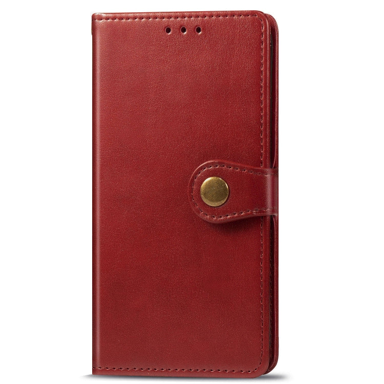 For OPPO A5 2020 / A9 2020 Retro Solid Color Leather Buckle Phone Case with Lanyard & Photo Frame & Card Slot & Wallet & Stand Function(Red)