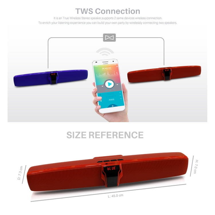 New Rixing NR7017 TWS Portable 10W Stereo Surround Soundbar Bluetooth Speaker with Microphone(Red)