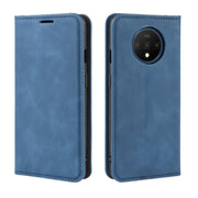 For OnePlus 7T Retro-skin Business Magnetic Suction Leather Case with Purse-Bracket-Chuck(Dark Blue)