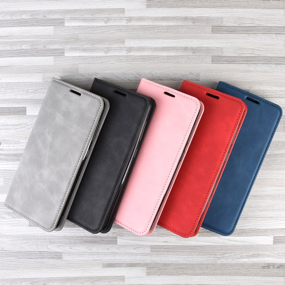 For OnePlus 7T Retro-skin Business Magnetic Suction Leather Case with Purse-Bracket-Chuck(Dark Blue)
