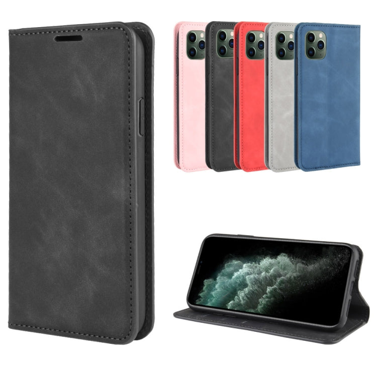 For OnePlus 7T Retro-skin Business Magnetic Suction Leather Case with Purse-Bracket-Chuck(Dark Blue)