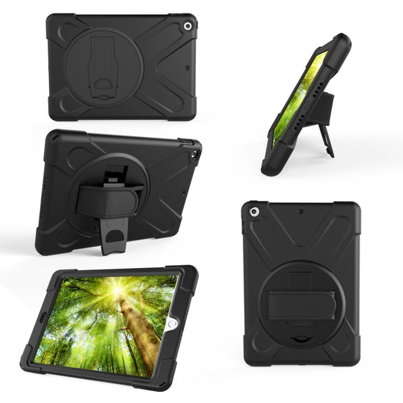 For Galaxy  Tab A 10.5 T590/T595 360 Degree Rotation PC + Silicone Protective Case with Holder & Hand-strap(Black)