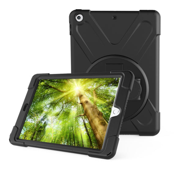 For Galaxy  Tab A 10.5 T590/T595 360 Degree Rotation PC + Silicone Protective Case with Holder & Hand-strap(Black)
