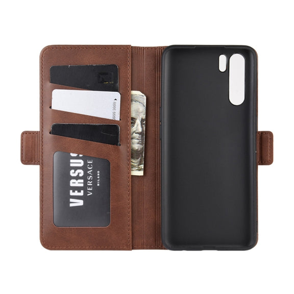 For OPPO A91 Dual-side Magnetic Buckle Horizontal Flip PU Leather Case with Holder & Card Slots & Wallet(Brown)
