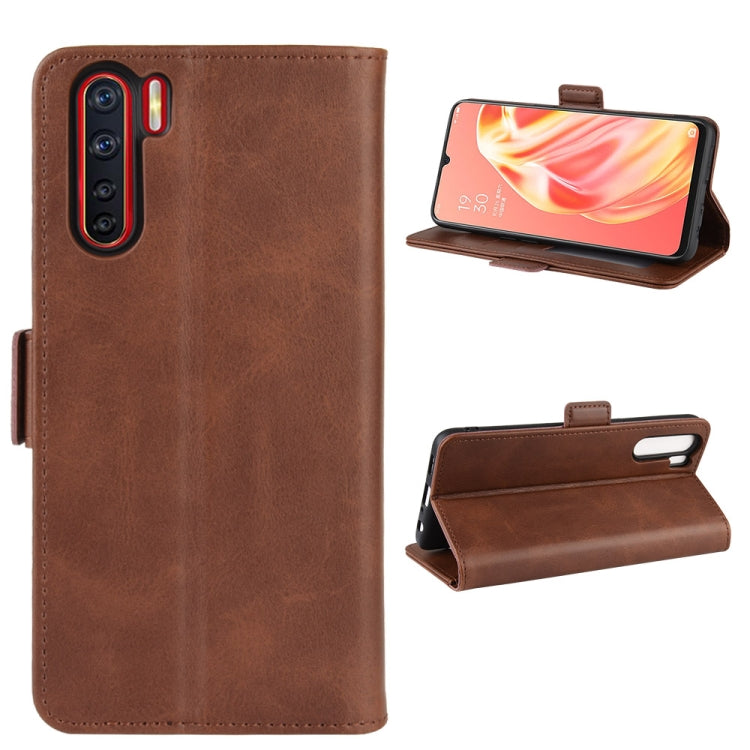 For OPPO A91 Dual-side Magnetic Buckle Horizontal Flip PU Leather Case with Holder & Card Slots & Wallet(Brown)