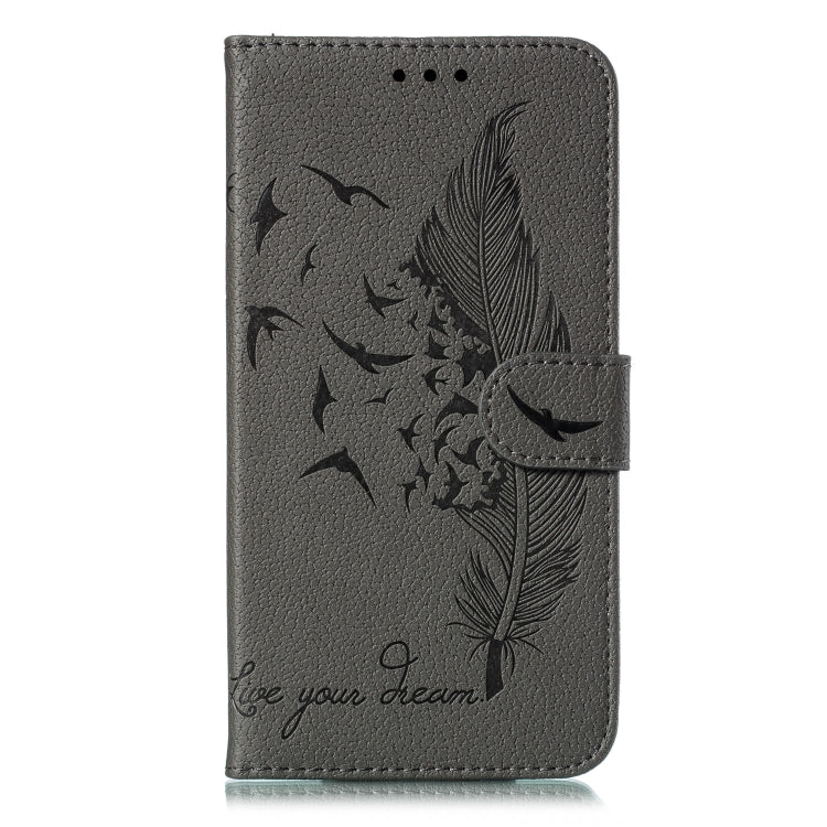 For Galaxy S20+ Litchi Texture Feather Embossing Horizontal Flip PU Leather Case with Holder & Card Slots & Wallet & Photo Frame & Lanyard(Grey)