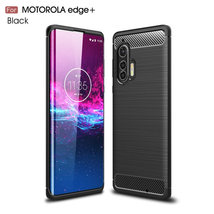 For Motorola Moto Edge Plus 2020 Brushed Texture Carbon Fiber TPU Case(Black)