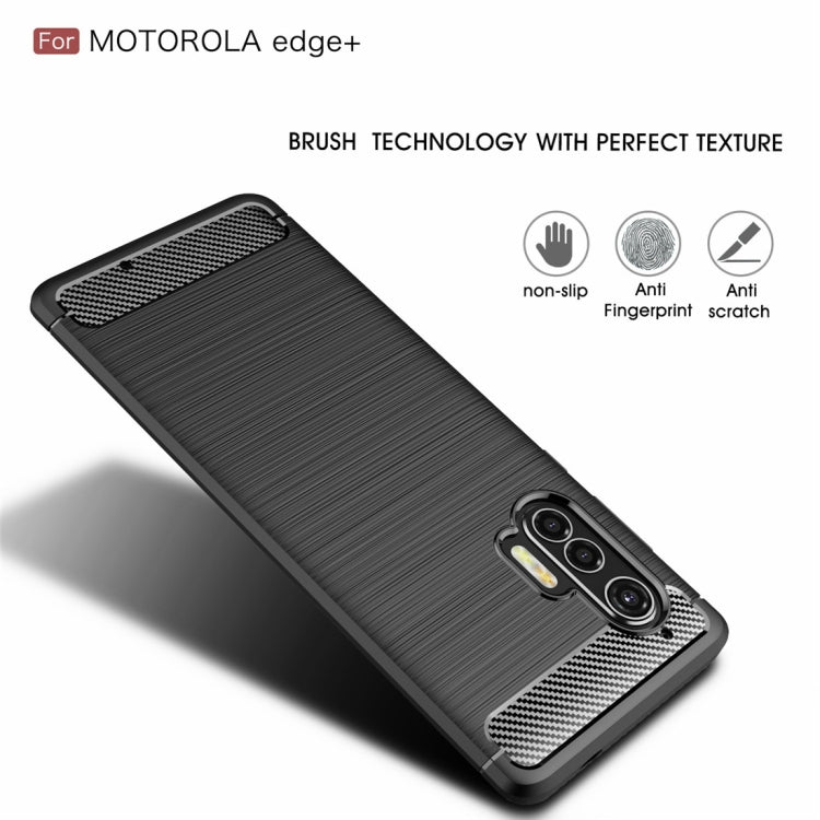 For Motorola Moto Edge Plus 2020 Brushed Texture Carbon Fiber TPU Case(Black)