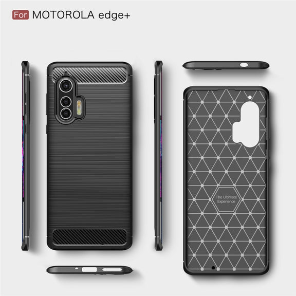 For Motorola Moto Edge Plus 2020 Brushed Texture Carbon Fiber TPU Case(Black)