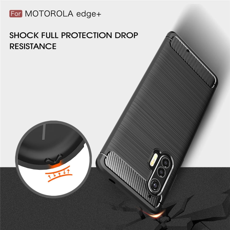 For Motorola Moto Edge Plus 2020 Brushed Texture Carbon Fiber TPU Case(Black)