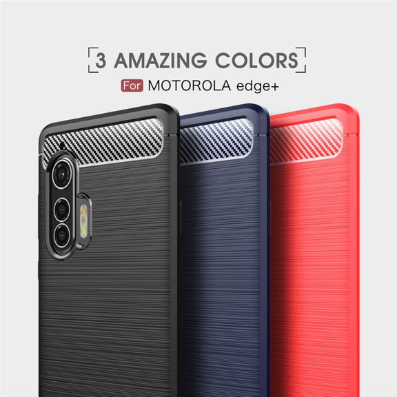 For Motorola Moto Edge Plus 2020 Brushed Texture Carbon Fiber TPU Case(Black)