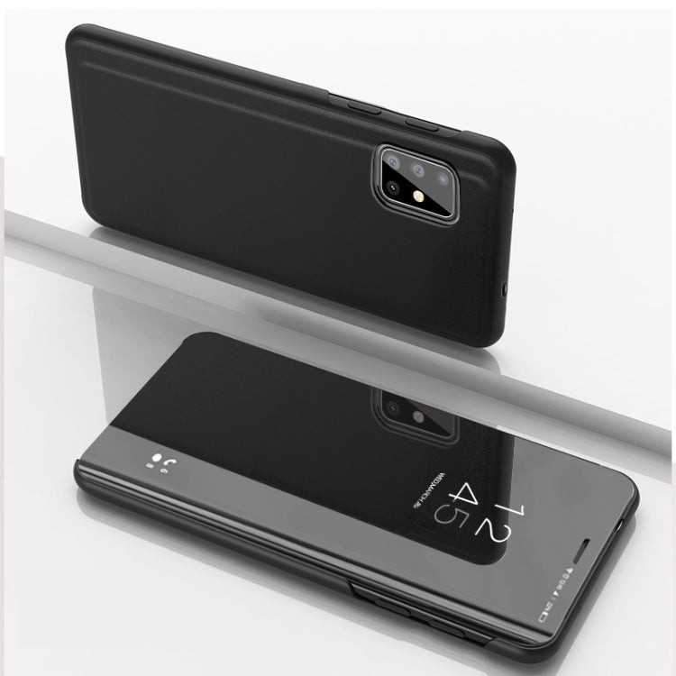 For Galaxy A31 Plated Mirror Horizontal Flip Leather Case with Holder(Black)