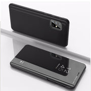 For Galaxy A31 Plated Mirror Horizontal Flip Leather Case with Holder(Black)
