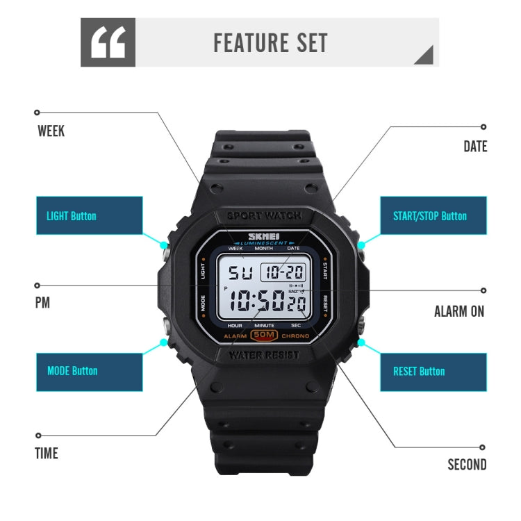 Skmei 1608 Multi-Function Student Electronic Watch Water-resistant Timing Silicone Sports Watch(Blue)