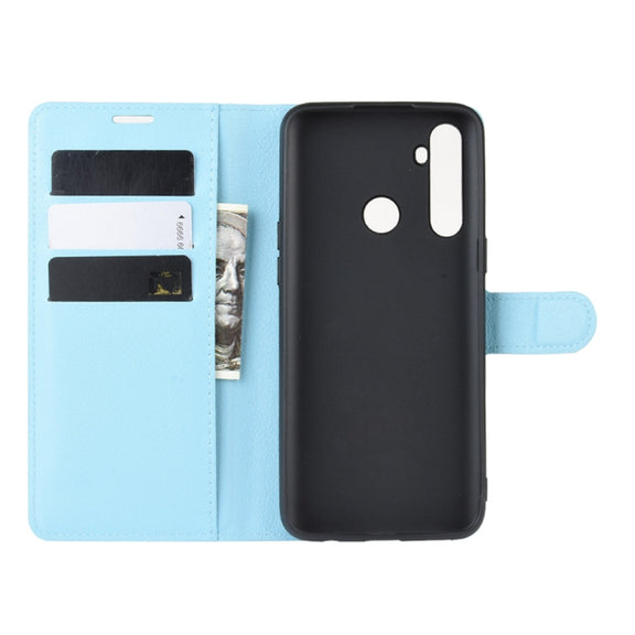 For OPPO Realme C3 (3 Cameras) Litchi Texture Horizontal Flip Protective Case with Holder & Card Slots & Wallet(Blue)