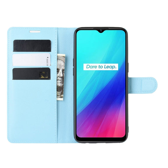 For OPPO Realme C3 (3 Cameras) Litchi Texture Horizontal Flip Protective Case with Holder & Card Slots & Wallet(Blue)
