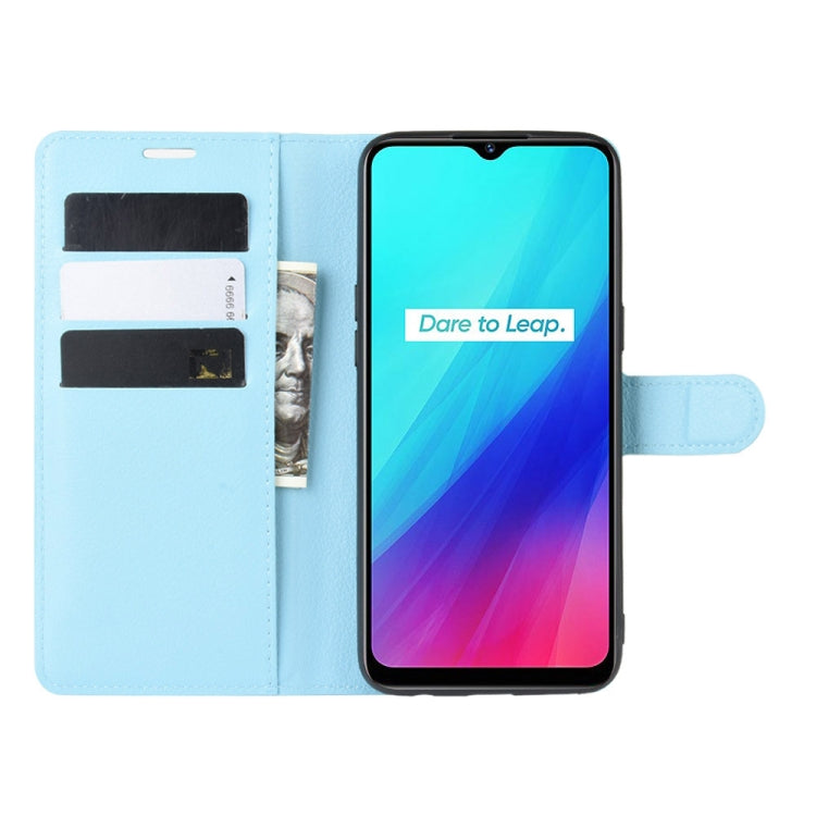 For OPPO Realme C3 (3 Cameras) Litchi Texture Horizontal Flip Protective Case with Holder & Card Slots & Wallet(Blue)
