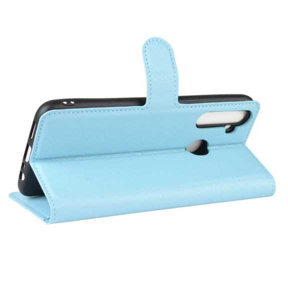 For OPPO Realme C3 (3 Cameras) Litchi Texture Horizontal Flip Protective Case with Holder & Card Slots & Wallet(Blue)