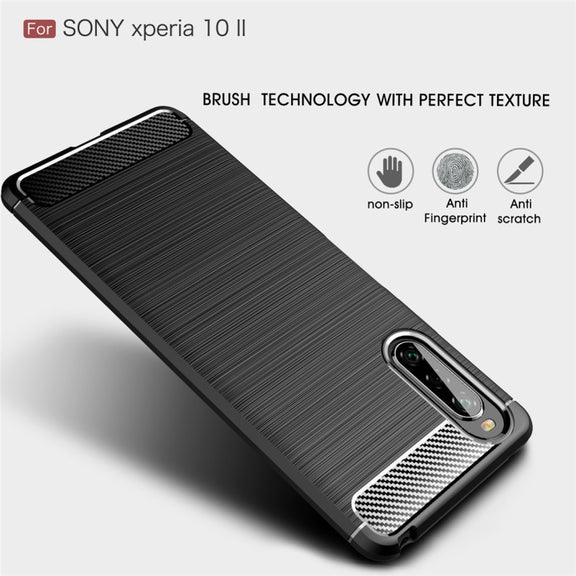 For Sony Xperia 10 II Brushed Texture Carbon Fiber TPU Case(Black)
