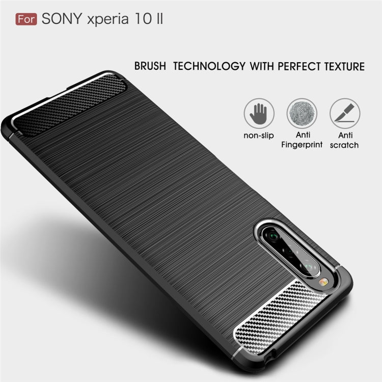 For Sony Xperia 10 II Brushed Texture Carbon Fiber TPU Case(Navy Blue)