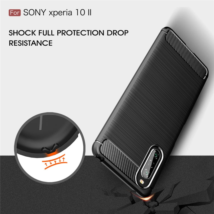 For Sony Xperia 10 II Brushed Texture Carbon Fiber TPU Case(Navy Blue)