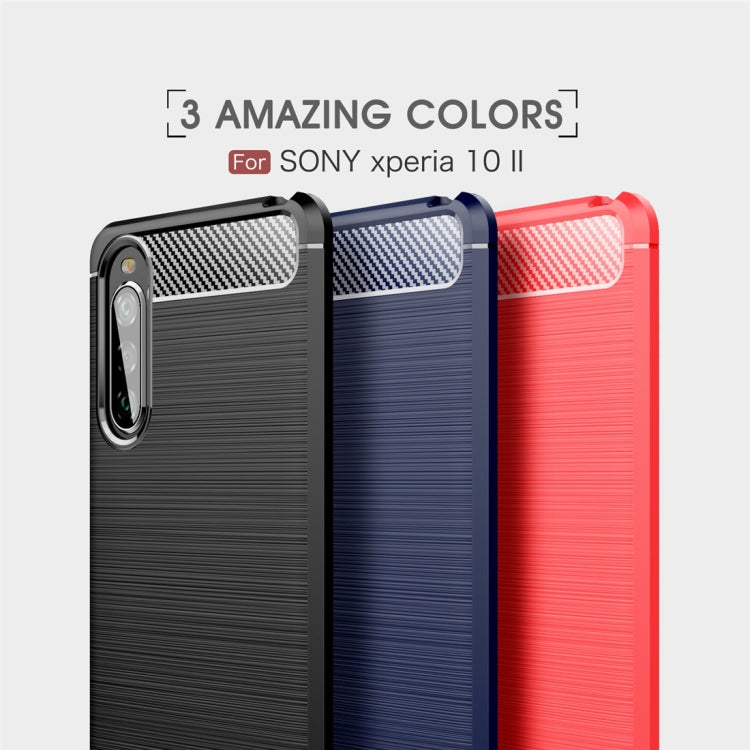 For Sony Xperia 10 II Brushed Texture Carbon Fiber TPU Case(Navy Blue)