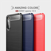 For Sony Xperia 10 II Brushed Texture Carbon Fiber TPU Case(Navy Blue)