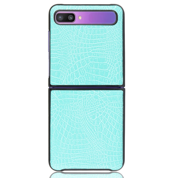 For Galaxy Z Flip Shockproof Crocodile Texture PC + PU Case(Light green)