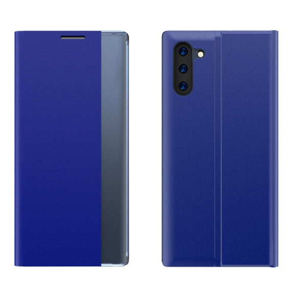 For Galaxy Note 10 Plain Texture Cloth Attraction Flip Holder Leather Phone Case(Blue)