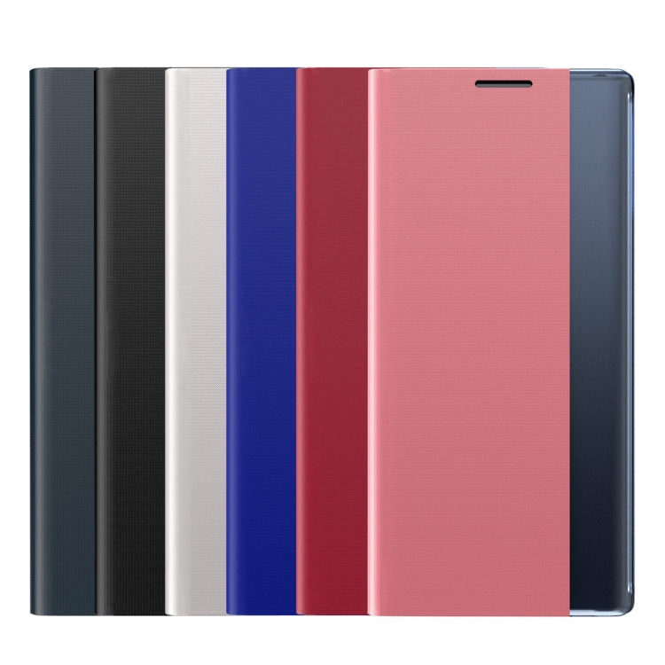 For Galaxy Note 10 Plain Texture Cloth Attraction Flip Holder Leather Phone Case(Blue)