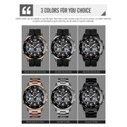 SKMEI 1538 Multi-Function Time Large Dial Steel Belt Men  Casual Sports Electronic Watch(Rose Gold-Silicone Belt)