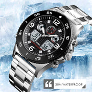 SKMEI 1538 Multi-Function Time Large Dial Steel Belt Men  Casual Sports Electronic Watch(Silver-Steel Belt)