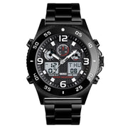SKMEI 1538 Multi-Function Time Large Dial Steel Belt Men  Casual Sports Electronic Watch(Black-Steel Belt)