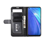 For OPPO Realme 6 R64 Texture Single Horizontal Flip Protective Case with Holder & Card Slots & Wallet& Photo Frame(Black)