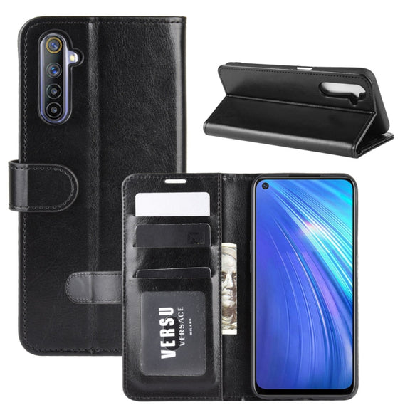 For OPPO Realme 6 R64 Texture Single Horizontal Flip Protective Case with Holder & Card Slots & Wallet& Photo Frame(Black)