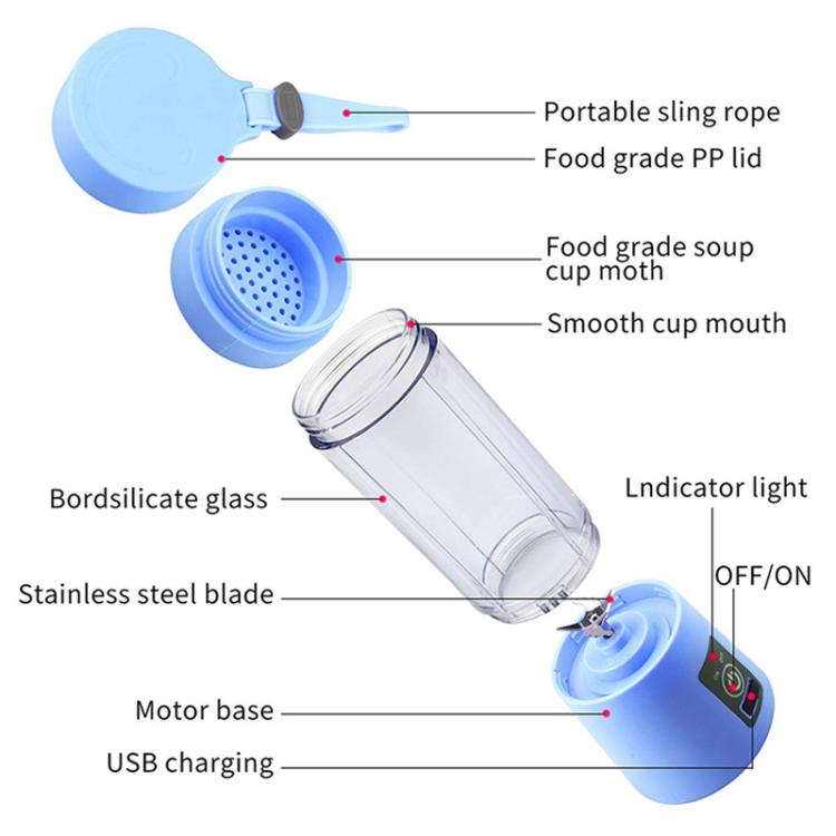 USB Rechargeable Electric Automatic Vegetable Fruit Citrus Orange Juice Maker Cup Mixer Bottle (380ML)(6 Blades Pink)