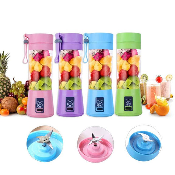 USB Rechargeable Electric Automatic Vegetable Fruit Citrus Orange Juice Maker Cup Mixer Bottle (380ML)(6 Blades Blue)