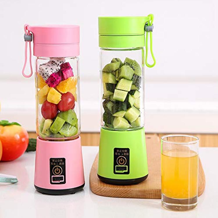 USB Rechargeable Electric Automatic Vegetable Fruit Citrus Orange Juice Maker Cup Mixer Bottle (380ML)(6 Blades Blue)