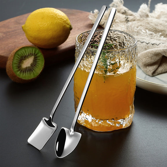 2 PCS Stainless Steel Spoon Creative Coffee Spoon Bar Ice Spoon Gold Plated Long Stirring Spoon, Style:Round Spoon, Color:Gold