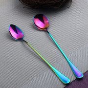 2 PCS Stainless Steel Rainbow Long Handled Coffee Scoops Cold Drink Stirring Spoon for Dessert Cake, Style:Round Spoon(Colorful)