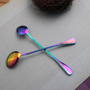 2 PCS Stainless Steel Rainbow Long Handled Coffee Scoops Cold Drink Stirring Spoon for Dessert Cake, Style:Sharp Spoon(Colorful)