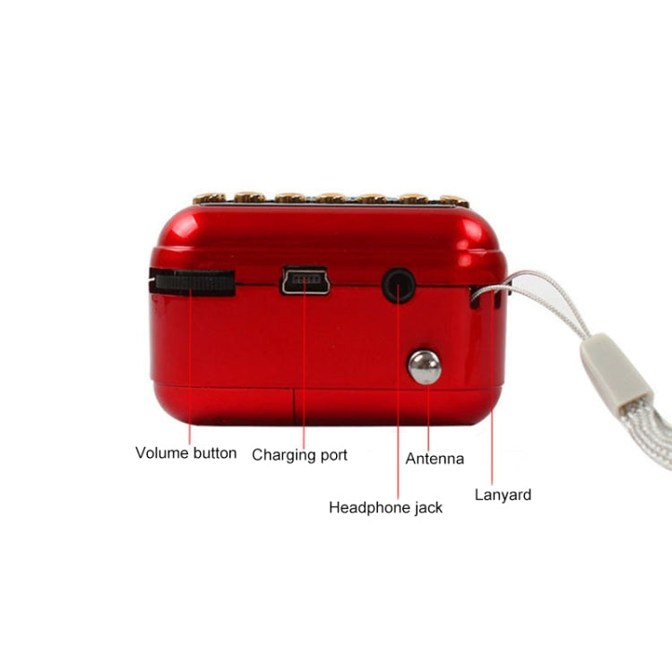Portable Rechargeable FM Radio Receiver Speaker, Support USB / TF Card / Music MP3 Player(Red)