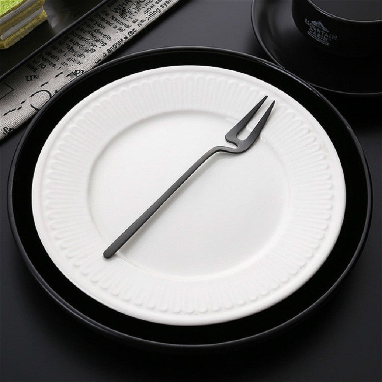 Stainless Steel V-shaped Wall Hanging Design Simple Coffee Spoon Fork Creative Long Handle Stirring Tableware, Style:Fork, Color:Black