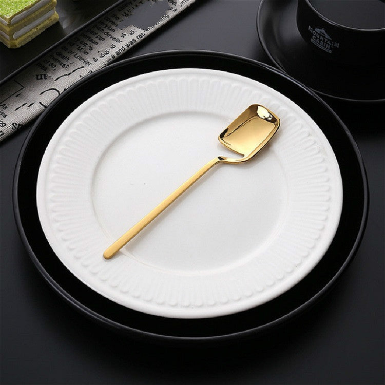 Stainless Steel V-shaped Wall Hanging Design Simple Coffee Spoon Fork Creative Long Handle Stirring Tableware, Style:Spoon, Color:Gold