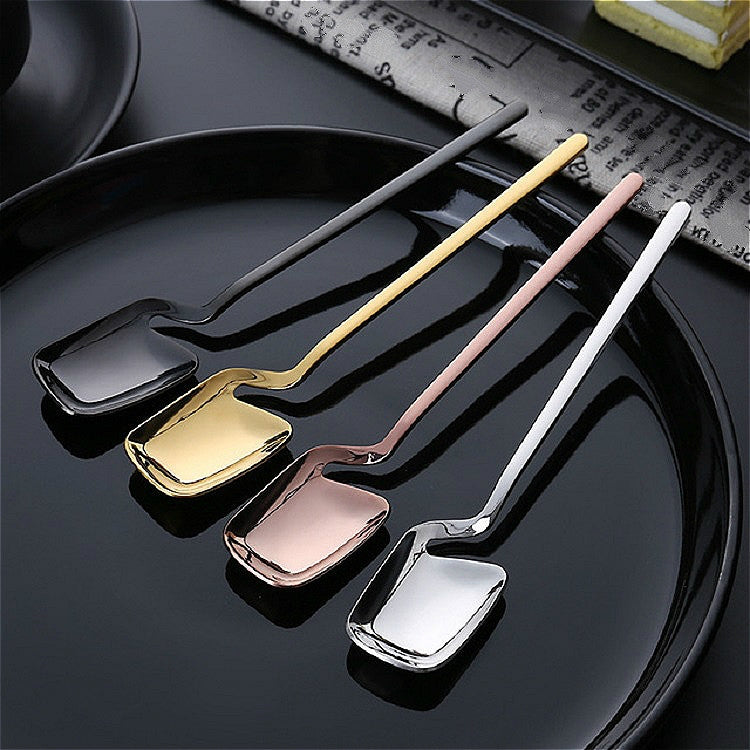 Stainless Steel V-shaped Wall Hanging Design Simple Coffee Spoon Fork Creative Long Handle Stirring Tableware, Style:Spoon, Color:Rose Gold