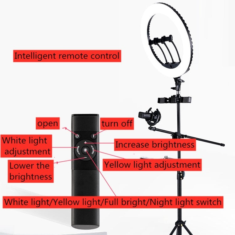 HQ-21N 21 inch 52.5cm LED Ring Vlogging Photography Video Lights Kits with Remote Control & Phone Clamp & 2.1m Tripod Mount, EU Plug