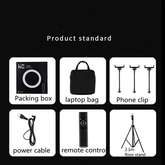 HQ-21N 21 inch 52.5cm LED Ring Vlogging Photography Video Lights Kits with Remote Control & Phone Clamp & 2.1m Tripod Mount, EU Plug