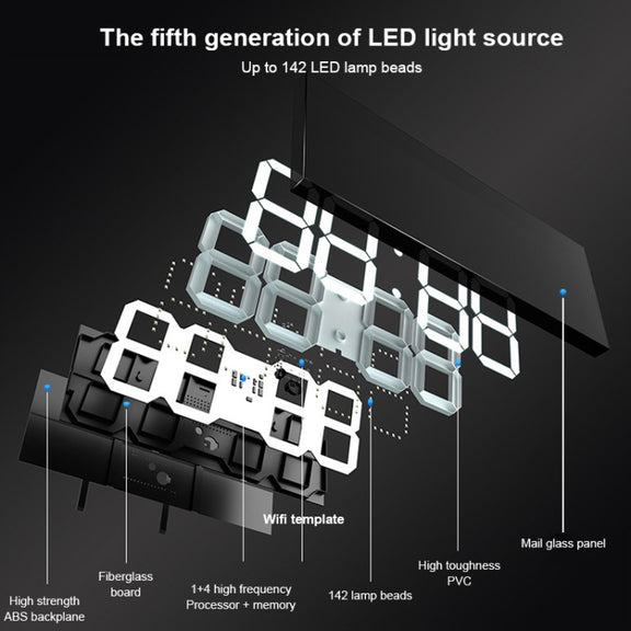 LED Digital Clock Living Room Wall Clock Creative WIFI Clock US Plug, Style:4 Bit WIFI, Color:Hollow Red